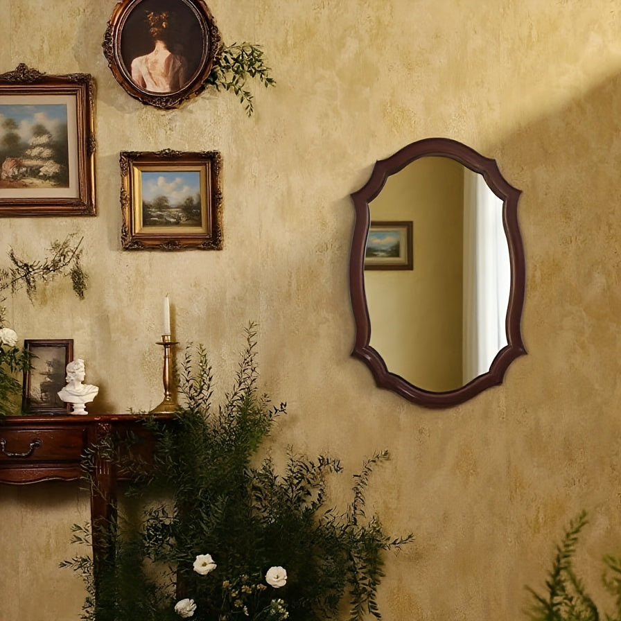 17.72-inch solid wood special-shaped entrance mirror • French makeup mirror