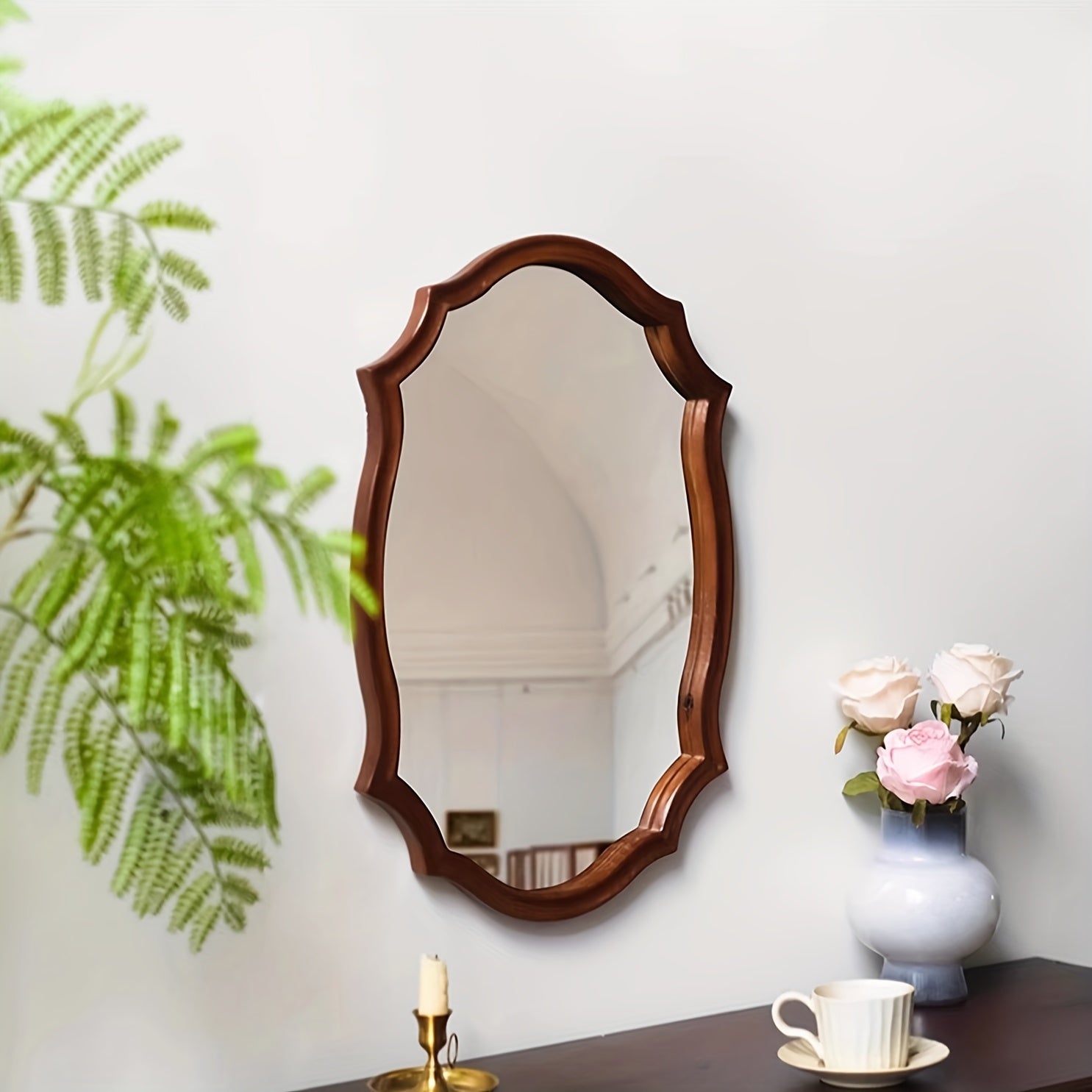 17.72-inch solid wood special-shaped entrance mirror • French makeup mirror