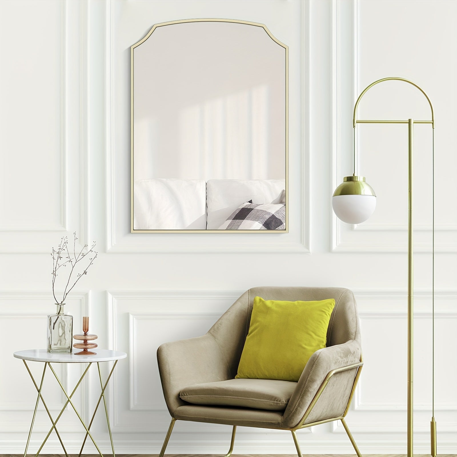 1pc 22*30 Inch Retro Style Arched Wall Mirror For Home Decor, Scalloped Corner