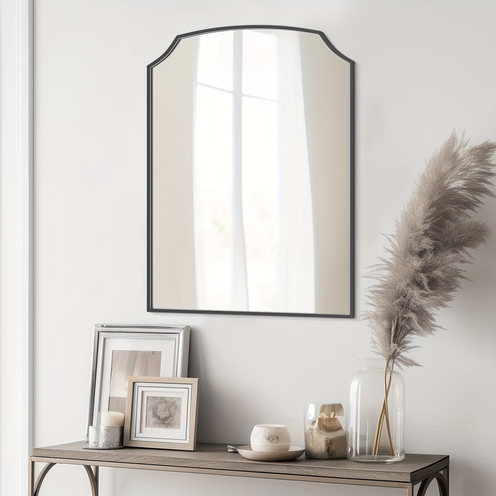 1pc 22*30 Inch Retro Style Arched Wall Mirror For Home Decor, Scalloped Corner