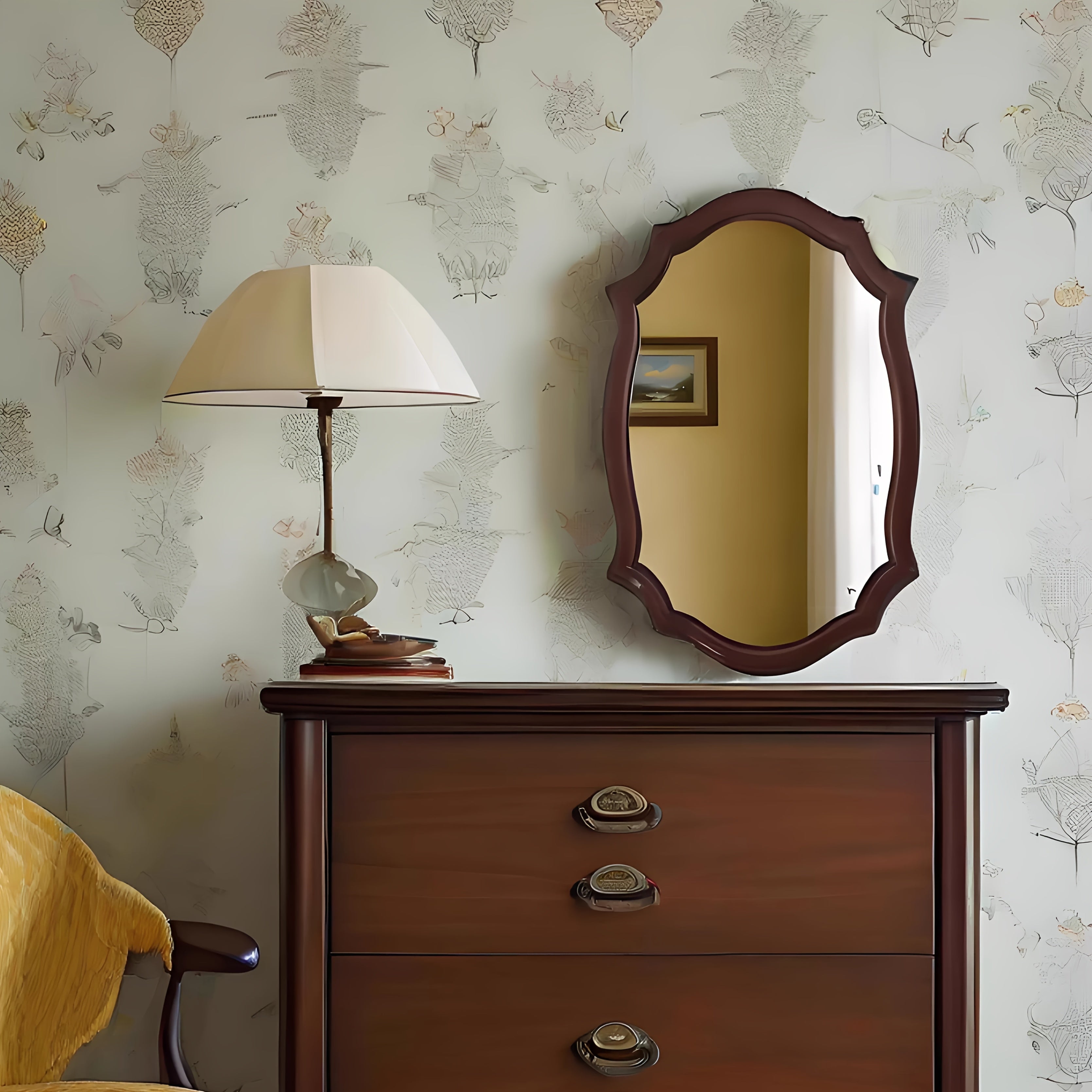 17.72-inch solid wood special-shaped entrance mirror • French makeup mirror