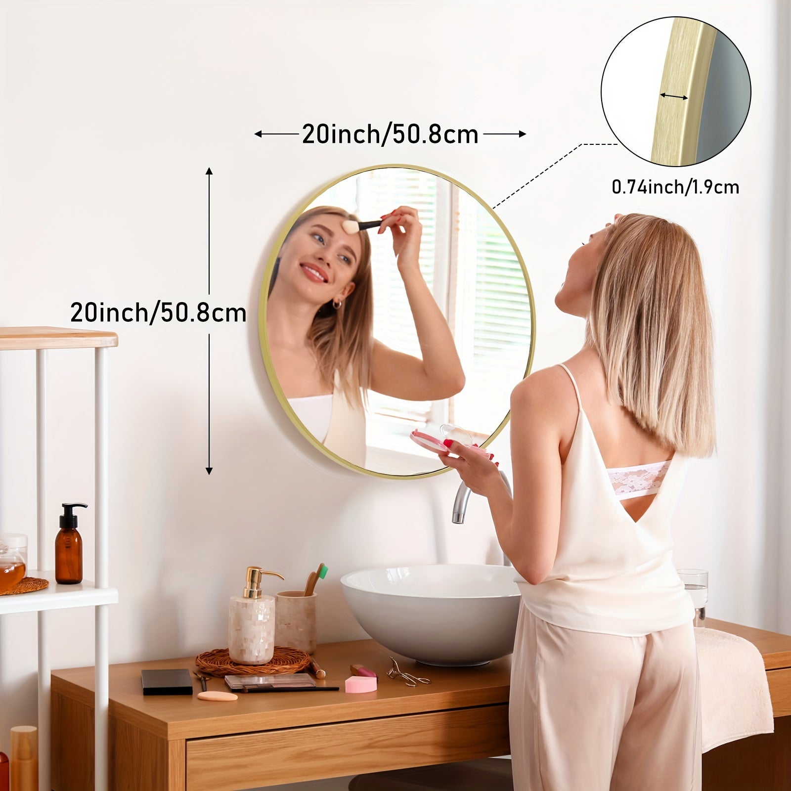 Round Metal Wall Mirror with - Matte Black or Golden Frame