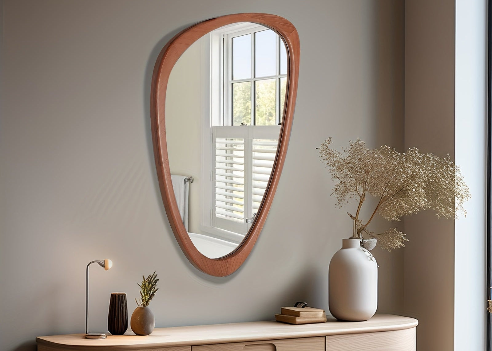 WallBeyond Classic Walnut Color Pebble Shape Wall Mirror 30\