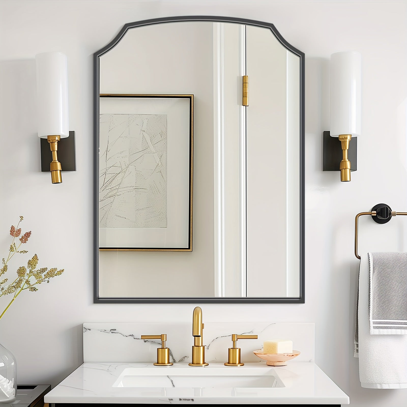 1pc 22*30 Inch Retro Style Arched Wall Mirror For Home Decor, Scalloped Corner