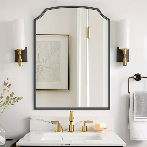 1pc 22*30 Inch Retro Style Arched Wall Mirror For Home Decor, Scalloped Corner