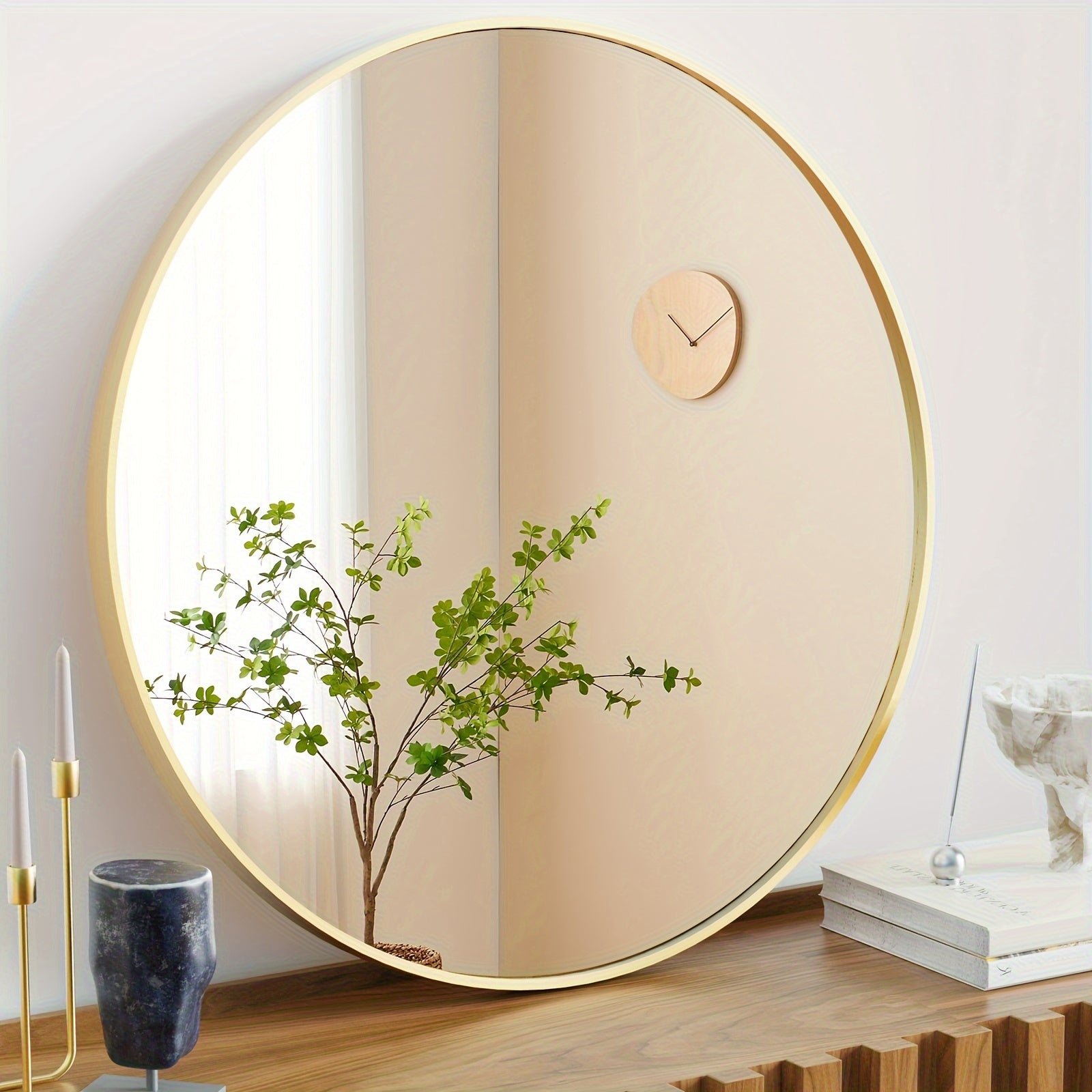 Round Metal Wall Mirror with - Matte Black or Golden Frame
