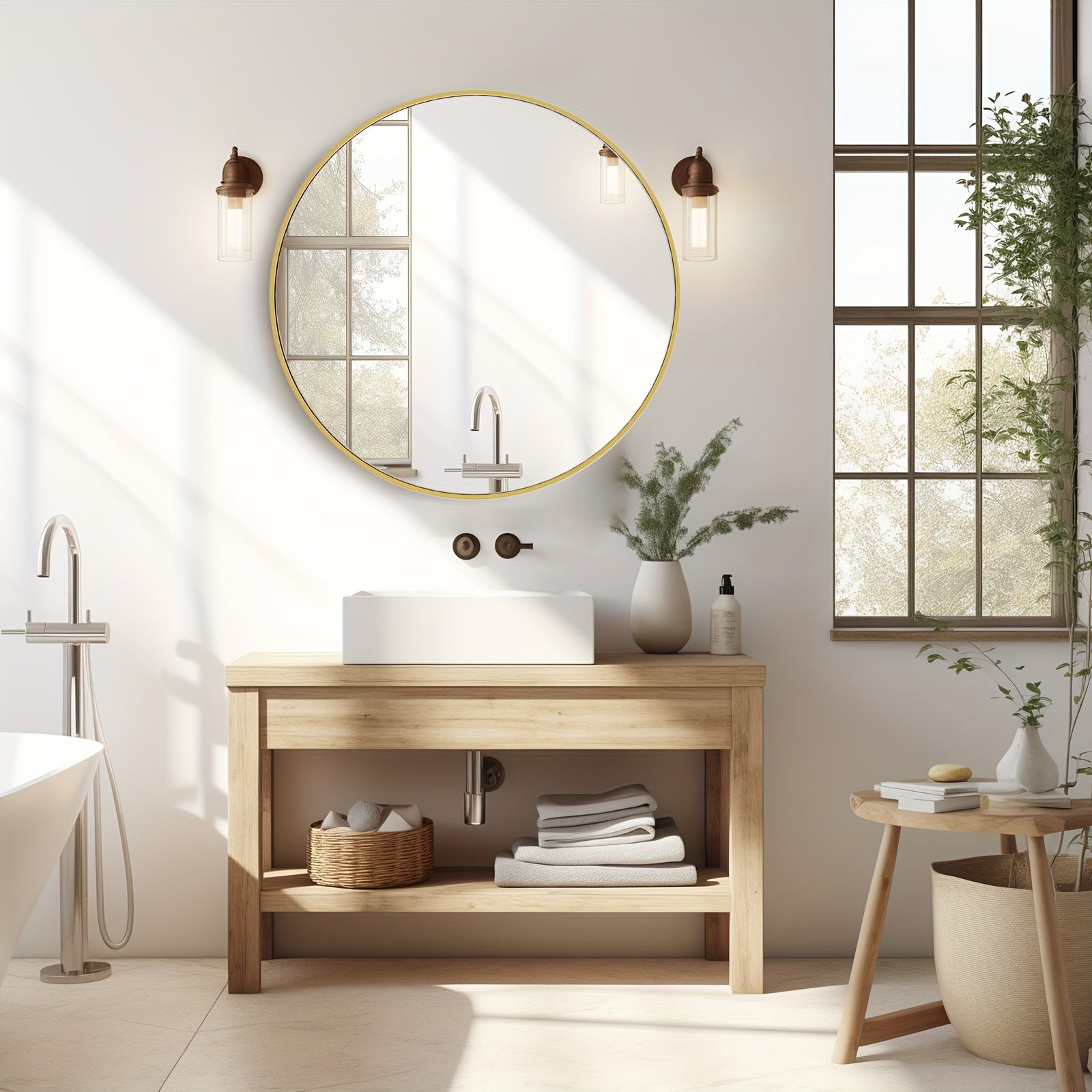 Round Metal Wall Mirror with - Matte Black or Golden Frame