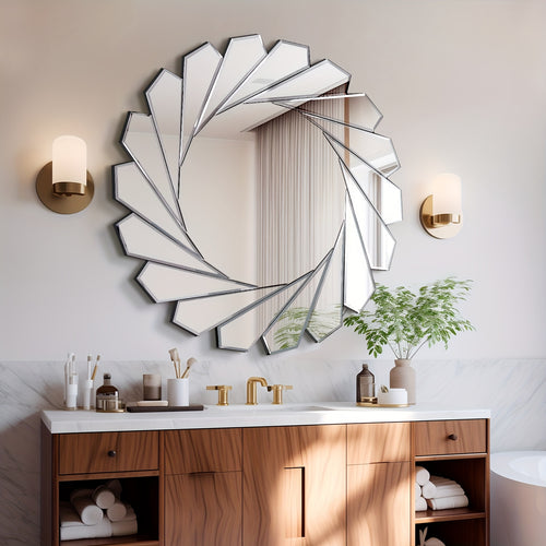 24-Inch Round Frameless Wall Mirror with Polished Glass & Beveled Edges