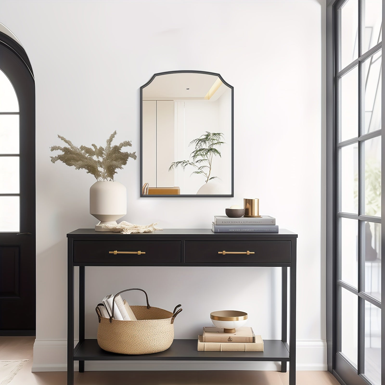 1pc 22*30 Inch Retro Style Arched Wall Mirror For Home Decor, Scalloped Corner