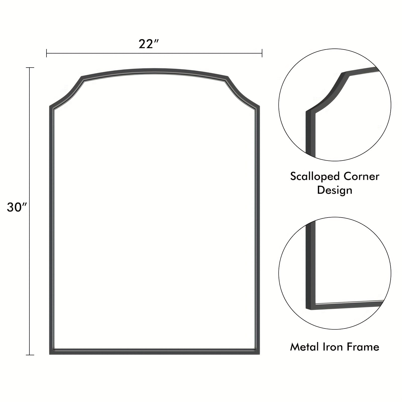 1pc 22*30 Inch Retro Style Arched Wall Mirror For Home Decor, Scalloped Corner