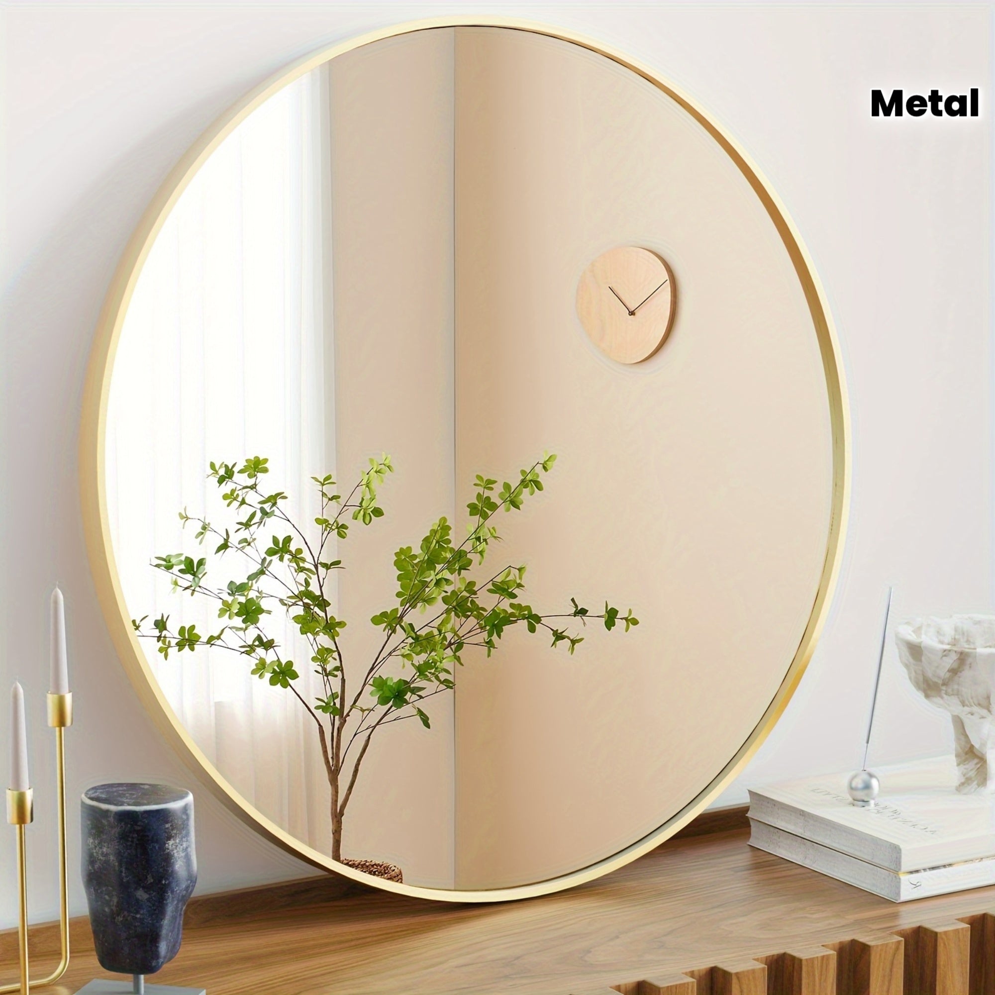 Round Metal Wall Mirror with - Matte Black or Golden Frame